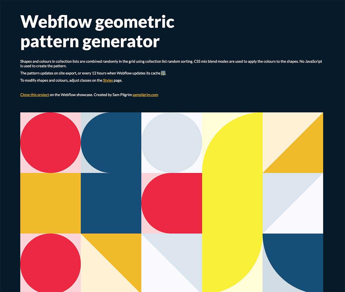A simple JSfree pattern generator in Webflow Sam Pilgrim